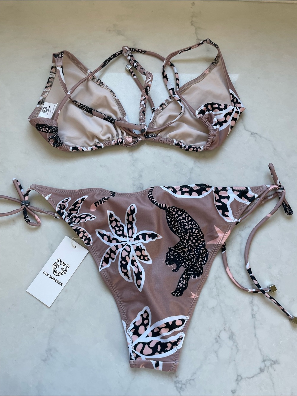 New! $198 Tiger Las Sureñas Women's Floral Tie-Side Bikini in Mauve Pink - M
